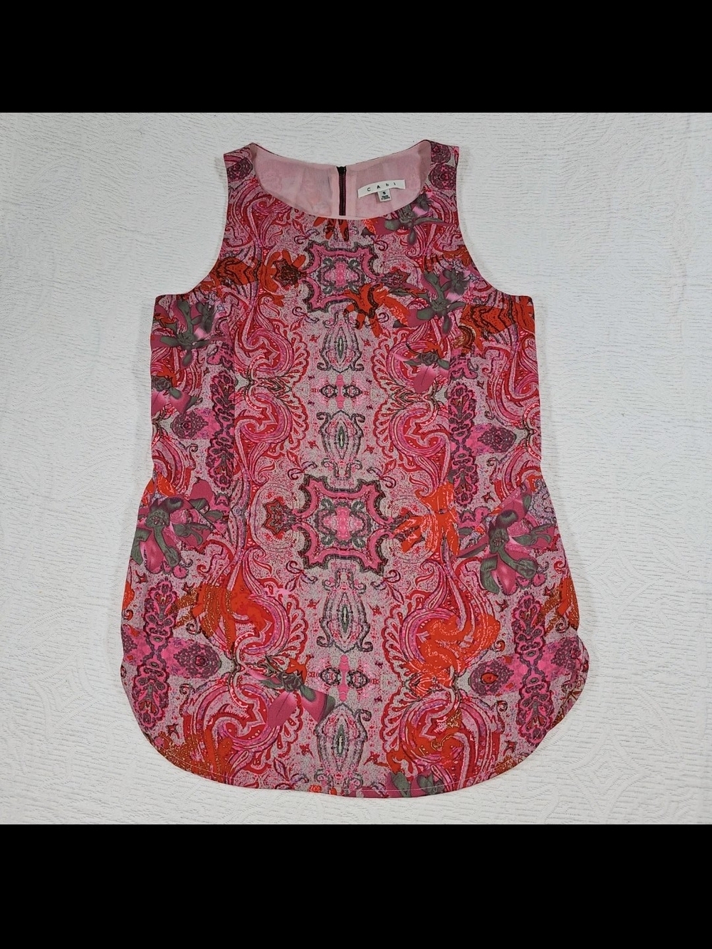 Cabi Jubilee #127 Tank Blouse S Paisley Boho Cottagecore Pink Abstract Retro Zip